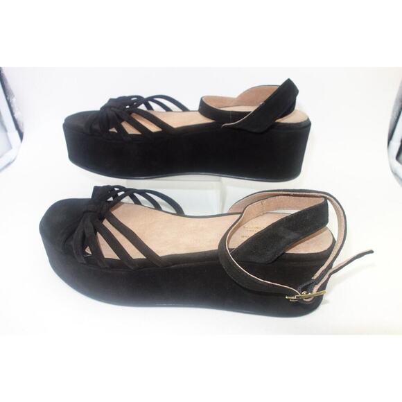 NEW Seychelles Touching Platform Wedge Sandals Women's 10 Strappy Black Suede - Picture 4 of 8